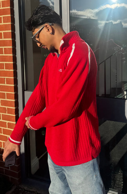 Diesel Embroidered Logo Red Quarter Zip