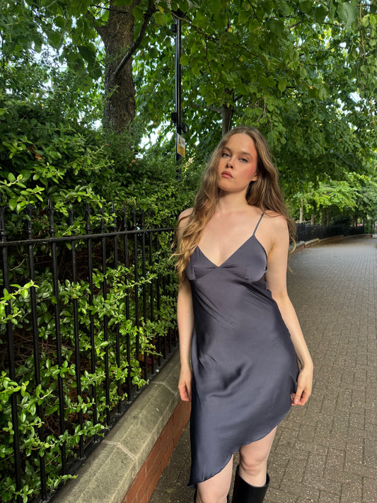 Vintage Slate Purple/Grey Satin Dress