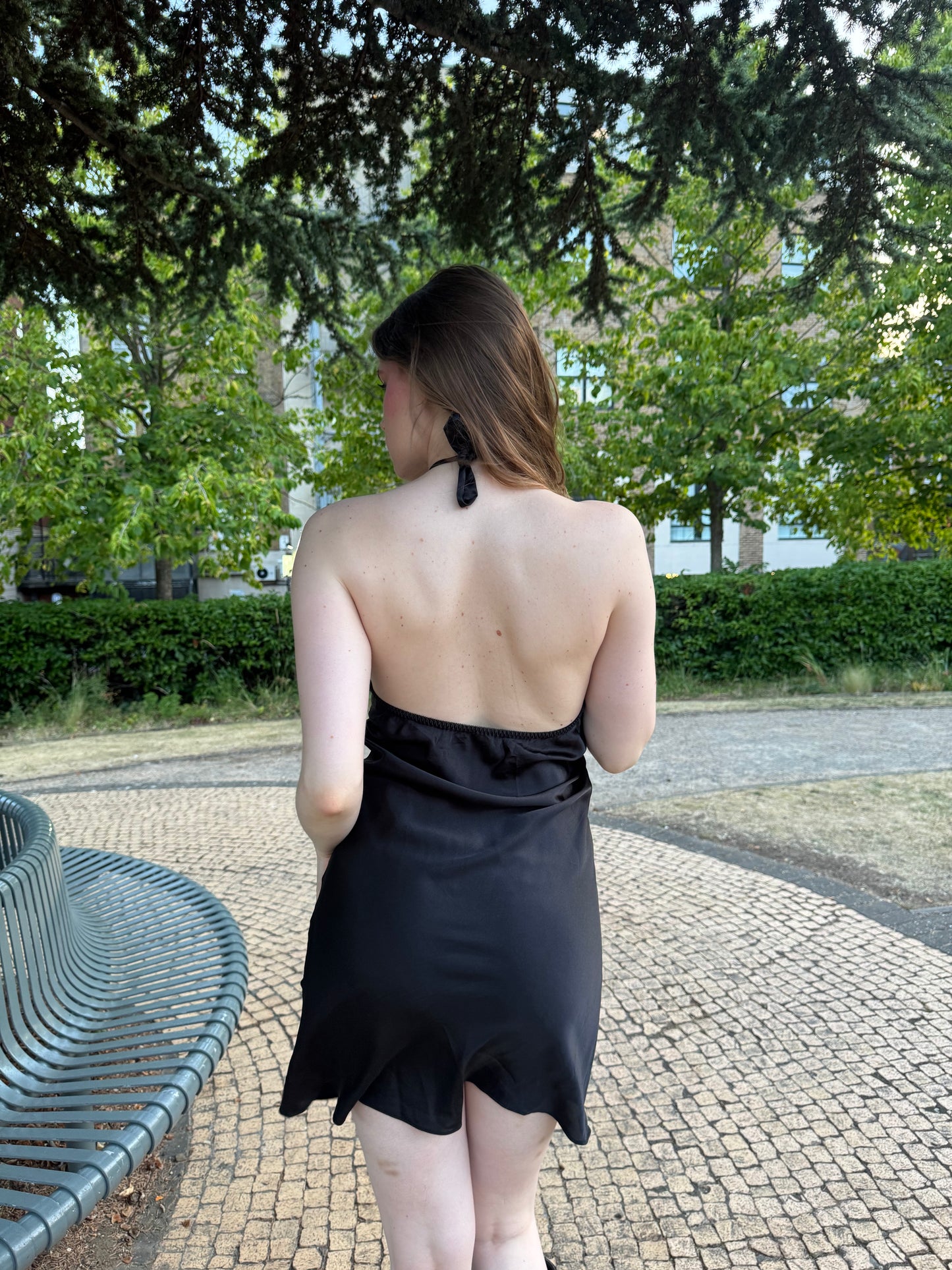 Vintage V&D Black Satin Halter Mini Dress