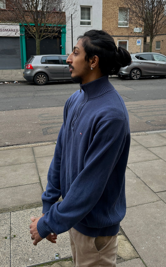 Tommy Hilfiger Navy Premium Cotton Quarter Zip Sweater