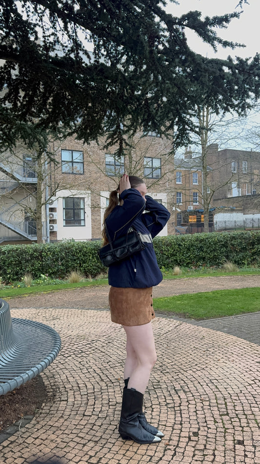 90's Navy Blue & Tan Champion Vintage Windbreaker Jacket