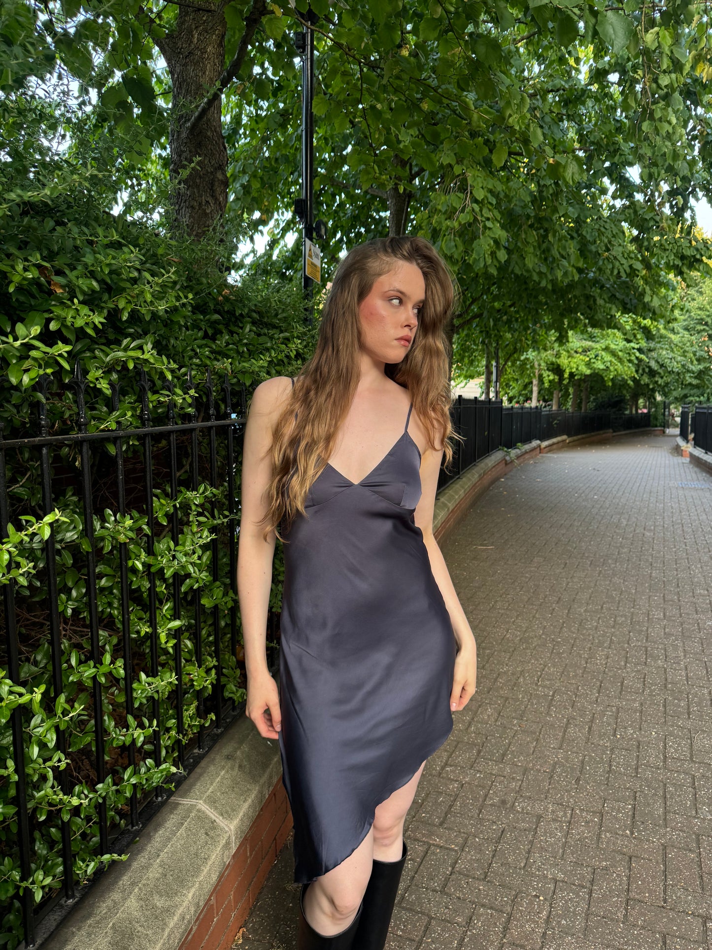 Vintage Slate Purple/Grey Satin Dress