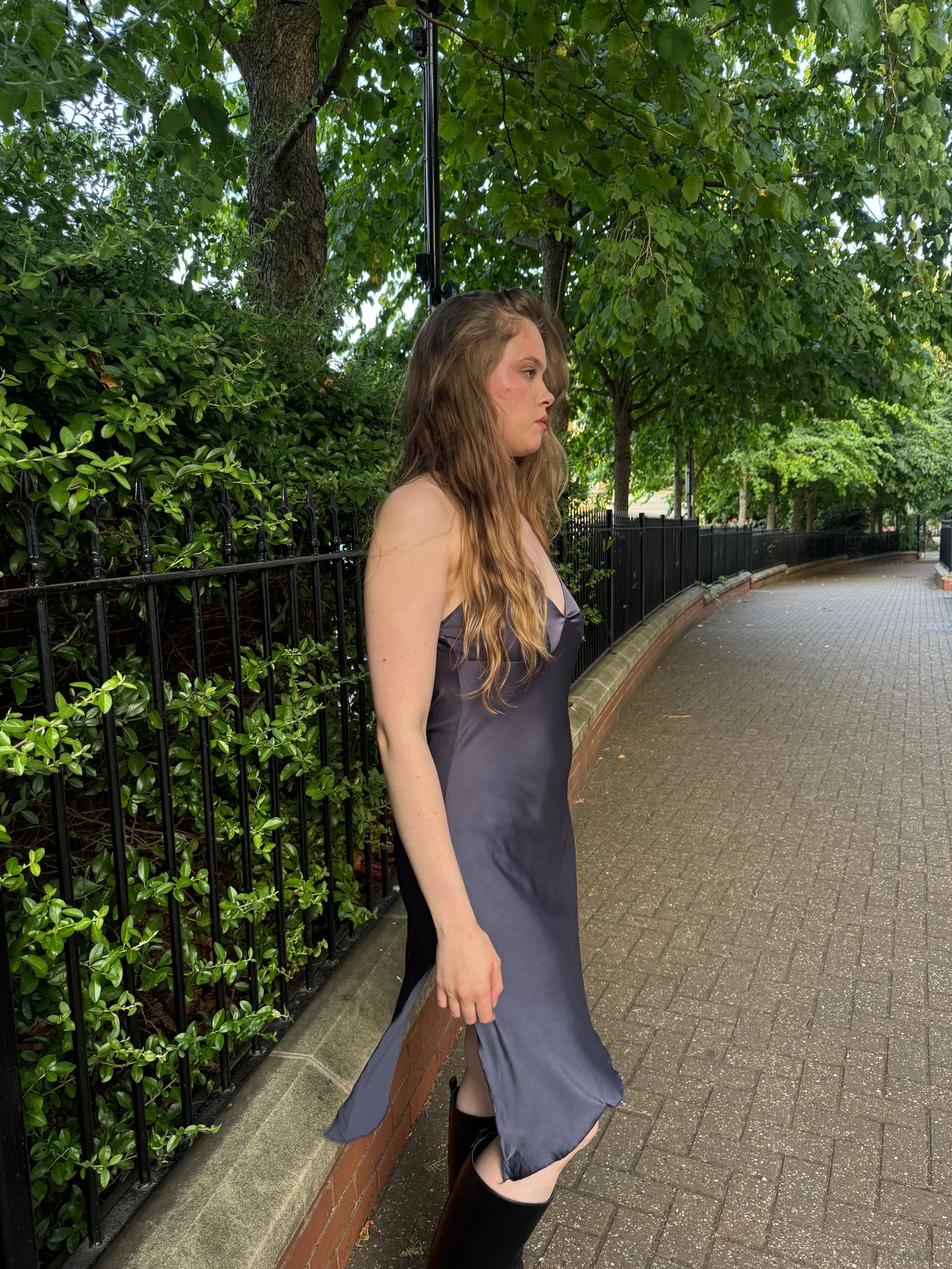 Vintage Slate Purple/Grey Satin Dress