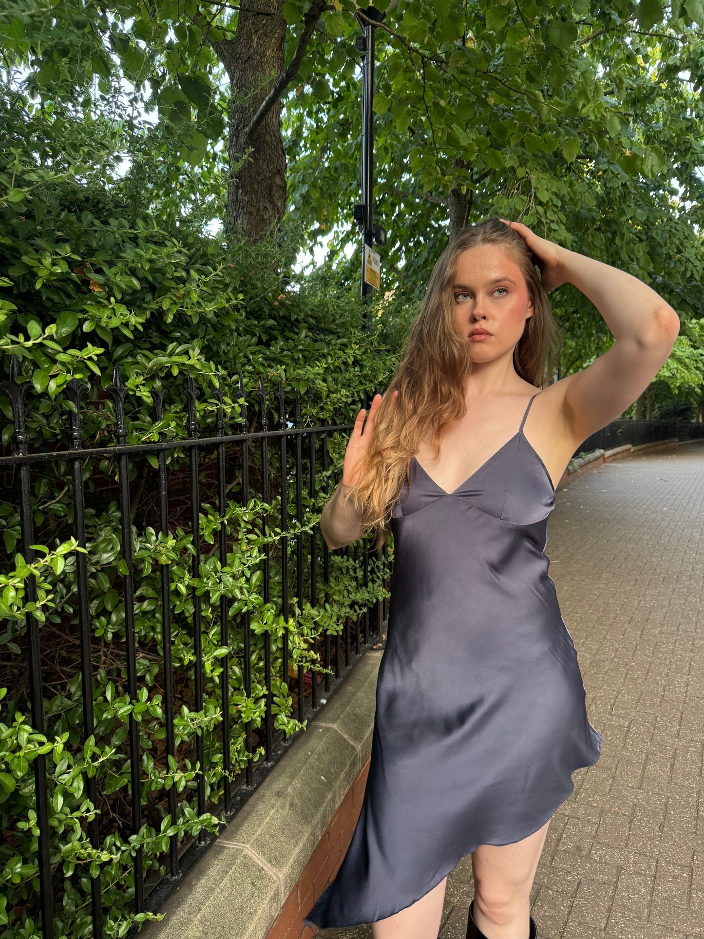 Vintage Slate Purple/Grey Satin Dress