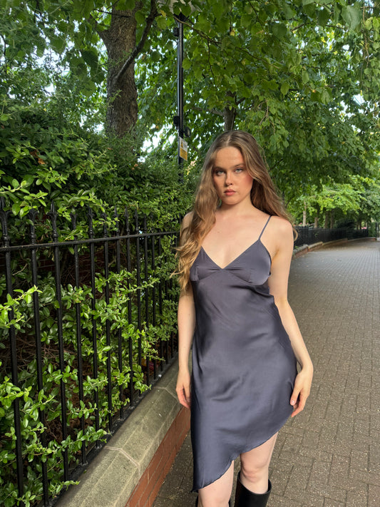 Vintage Slate Purple/Grey Satin Dress
