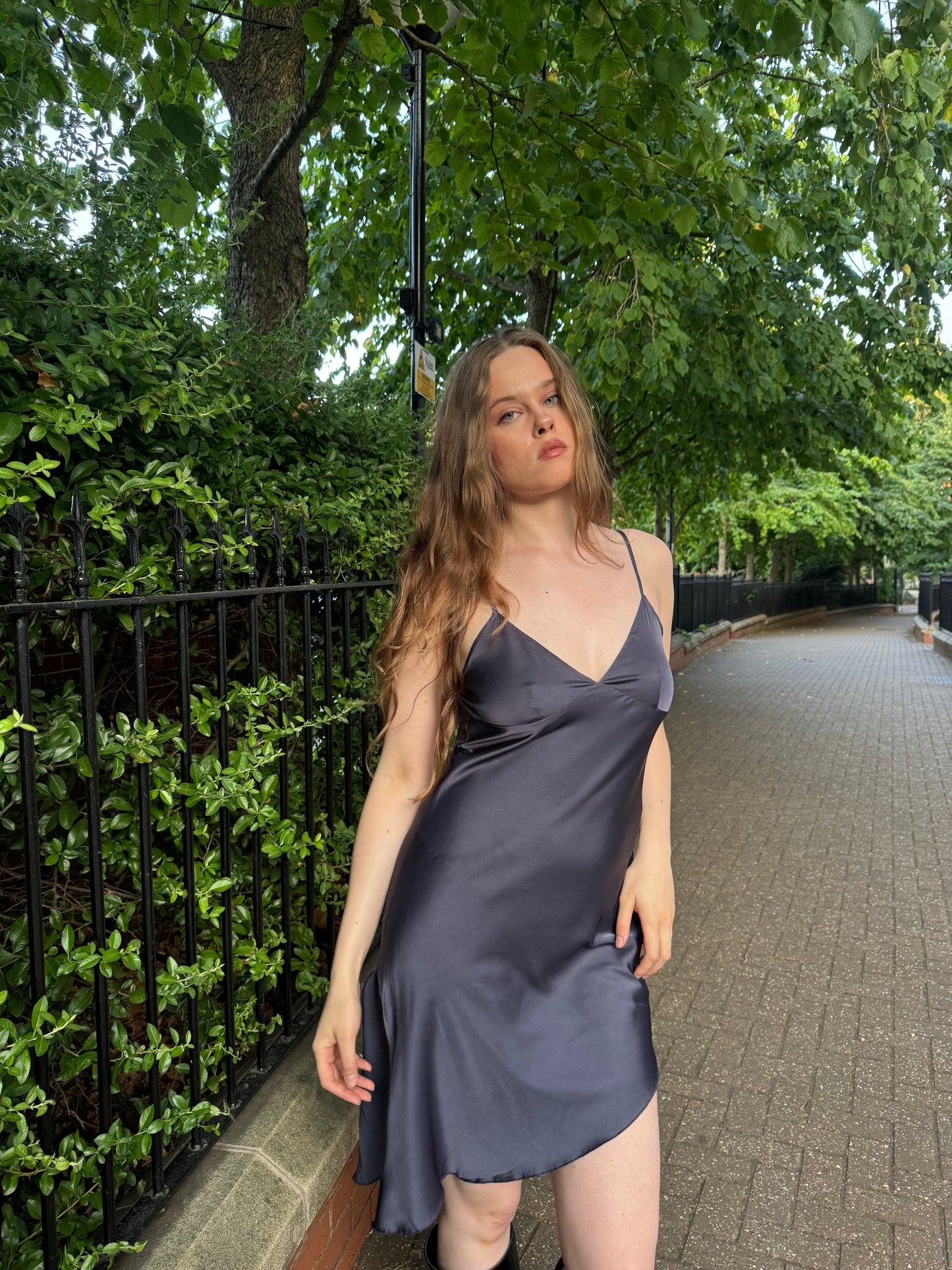 Vintage Slate Purple/Grey Satin Dress