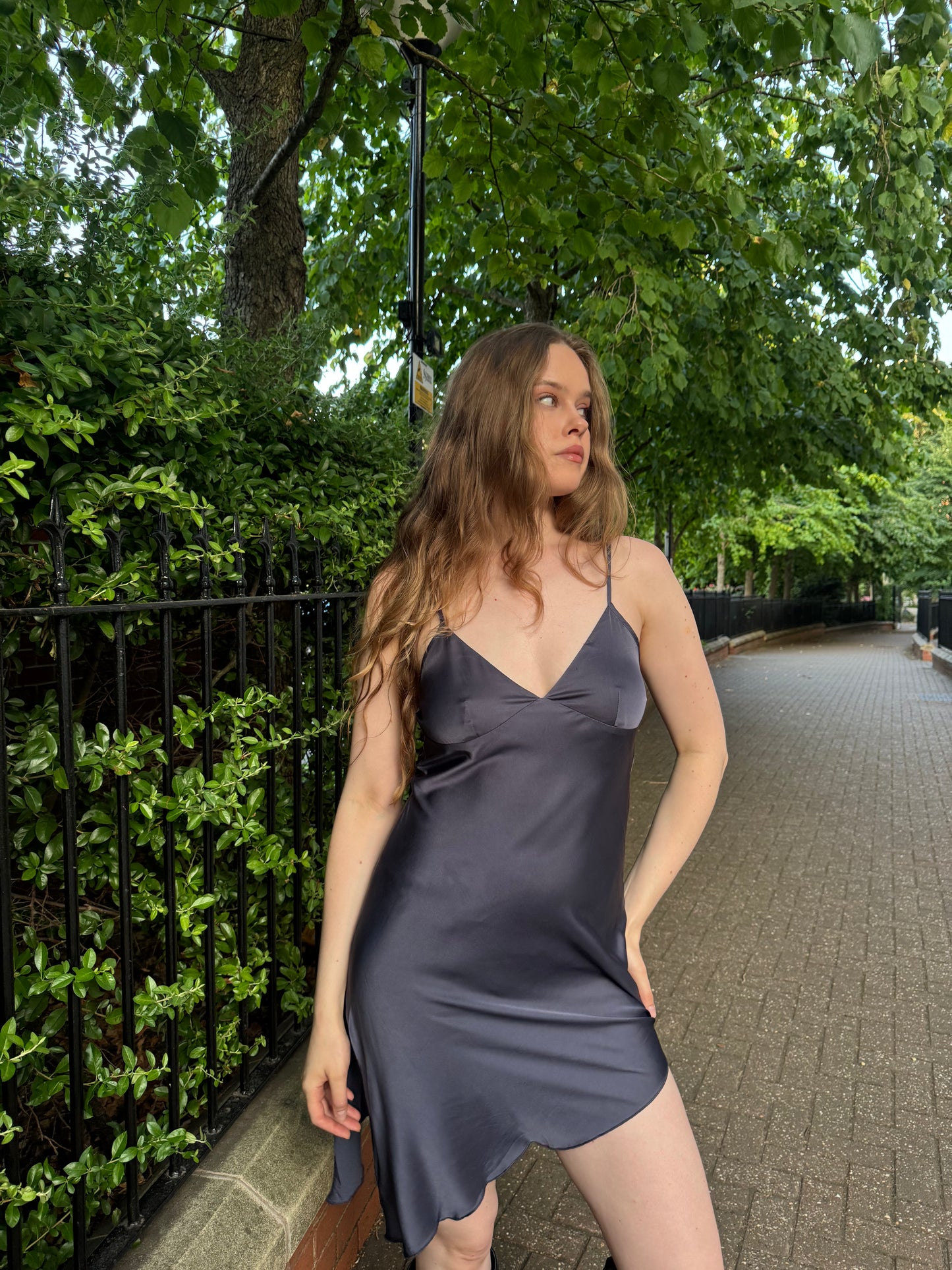 Vintage Slate Purple/Grey Satin Dress
