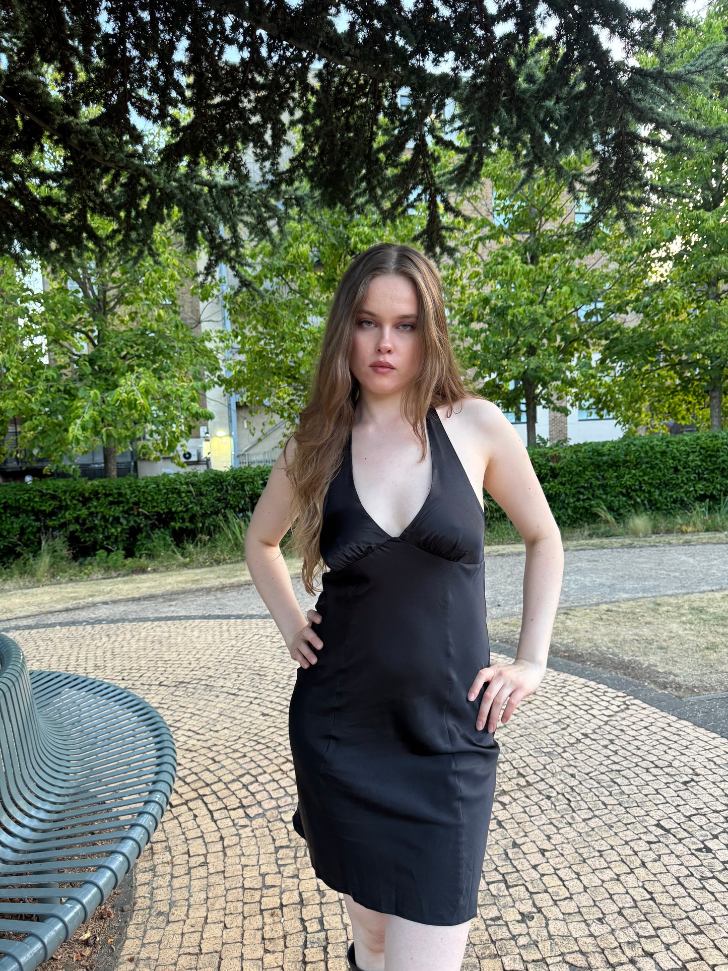 Vintage V&D Black Satin Halter Mini Dress