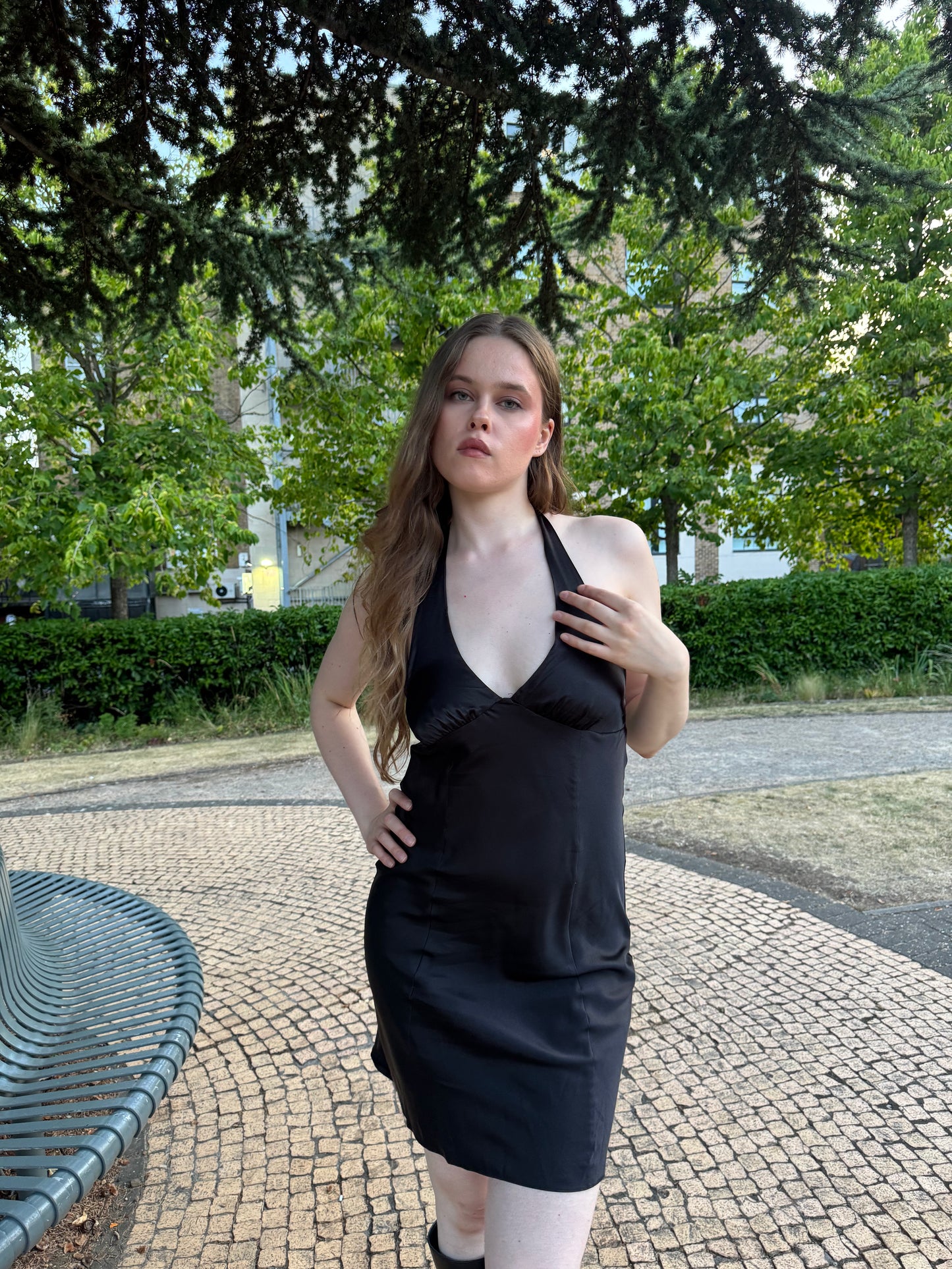 Vintage V&D Black Satin Halter Mini Dress