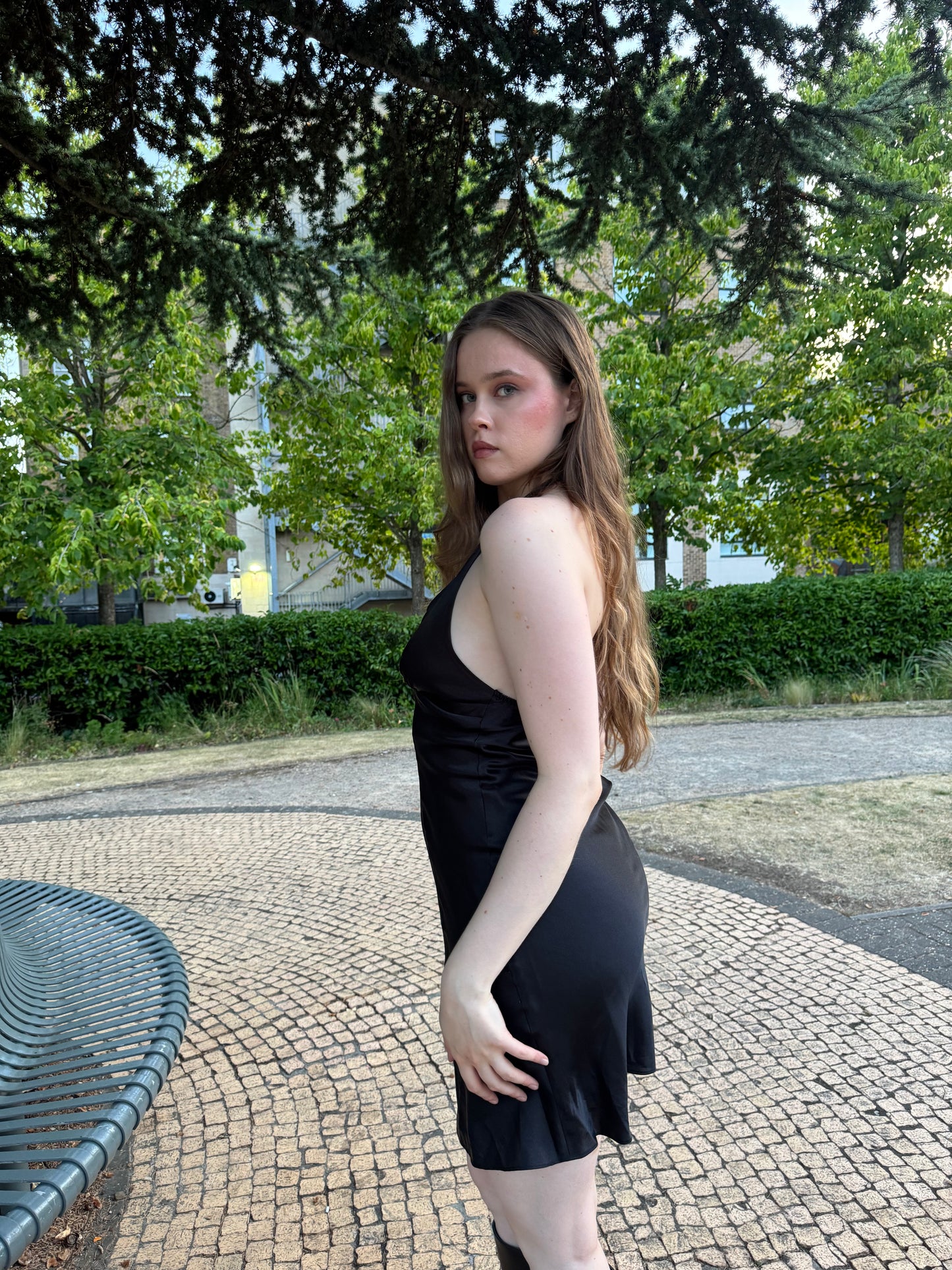 Vintage V&D Black Satin Halter Mini Dress