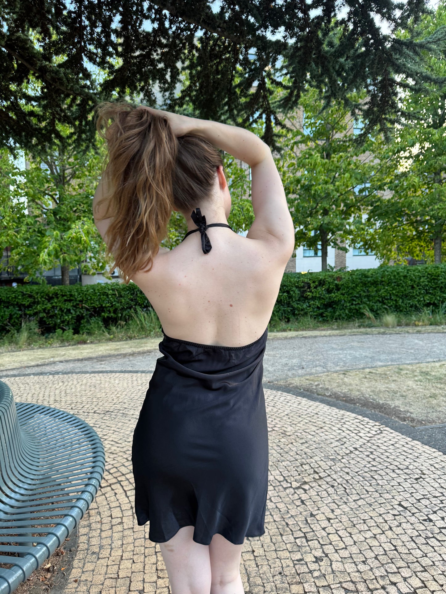 Vintage V&D Black Satin Halter Mini Dress