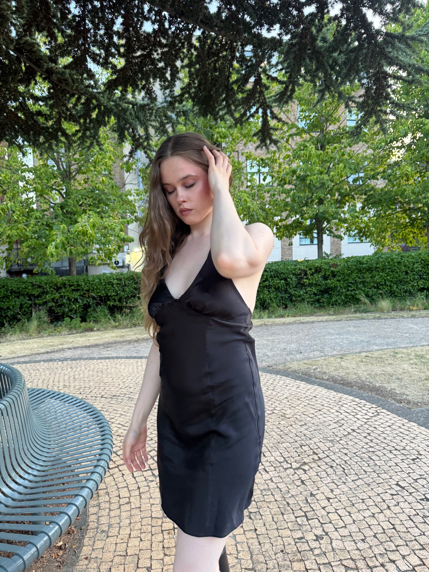 Vintage V&D Black Satin Halter Mini Dress
