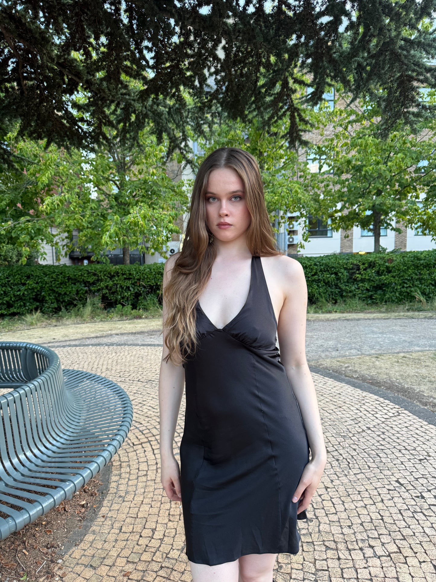 Vintage V&D Black Satin Halter Mini Dress