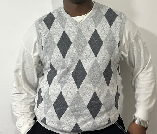 Chaps Grey Cotton-Cashmere V-Neck Sweater Vest