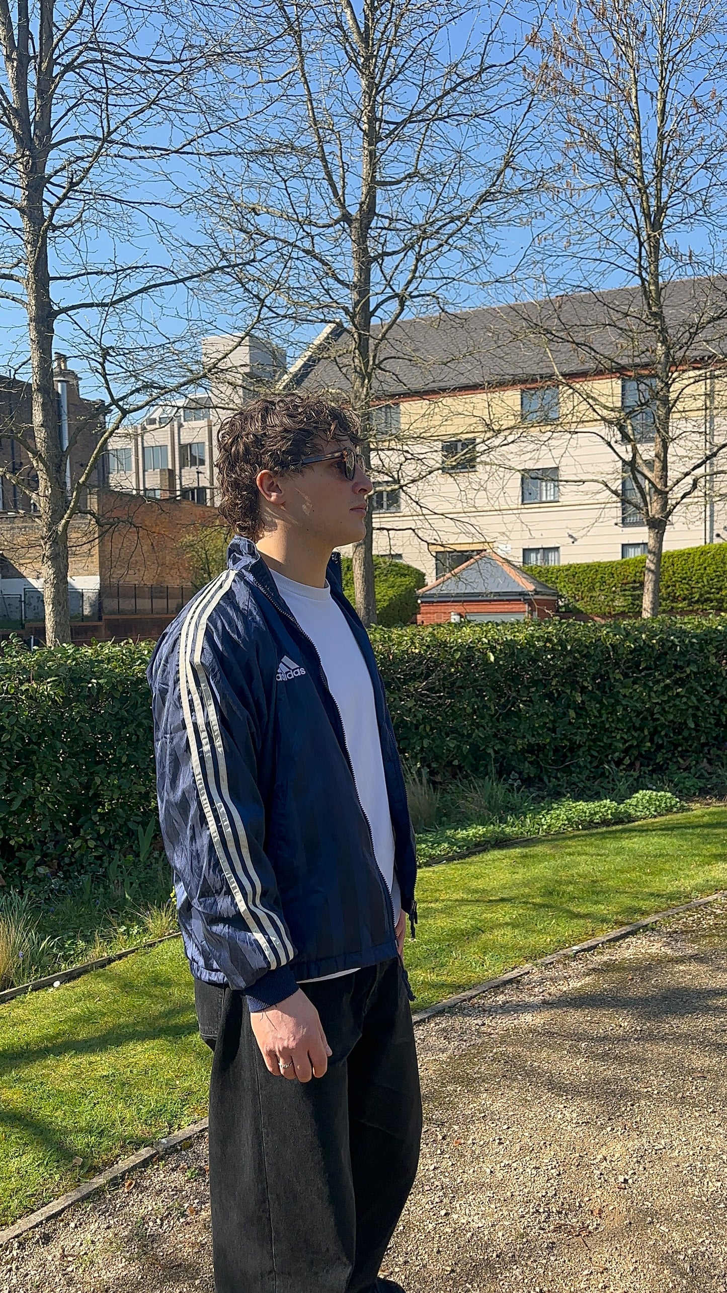 Vintage Adidas 90's Navy Windbreaker jacket Big logo 3 Stripe