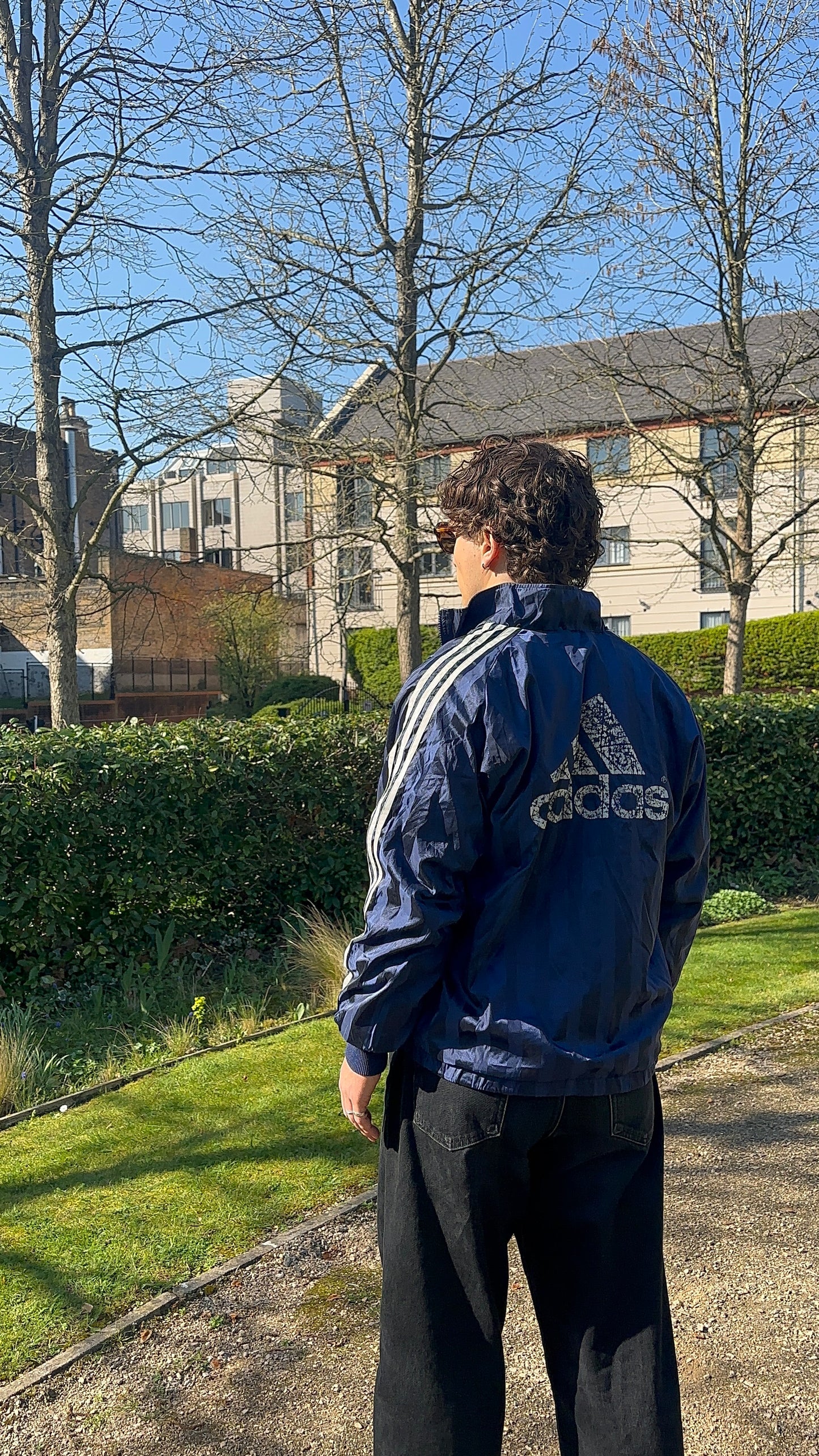 Vintage Adidas 90's Navy Windbreaker jacket Big logo 3 Stripe