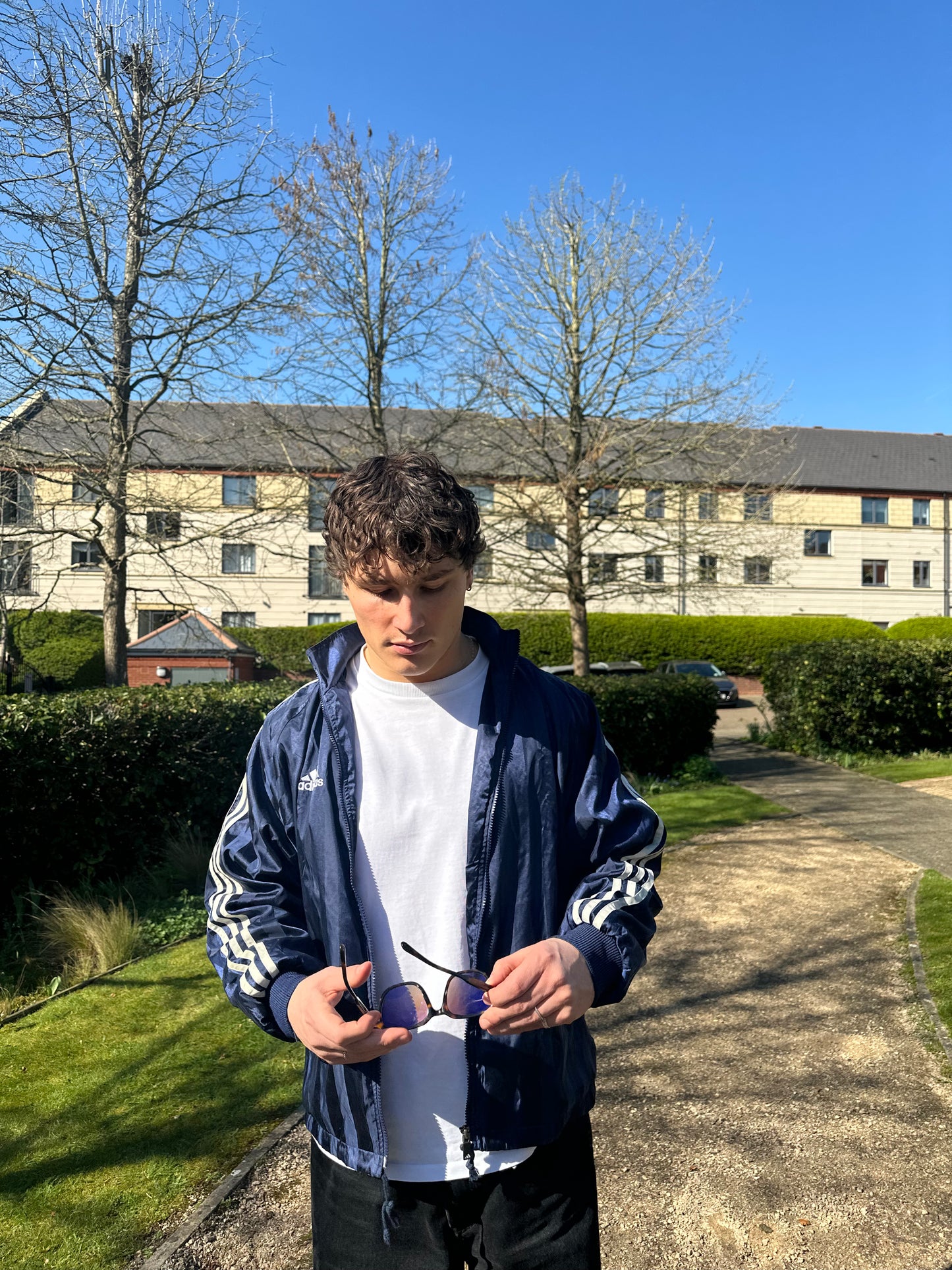 Vintage Adidas 90's Navy Windbreaker jacket Big logo 3 Stripe