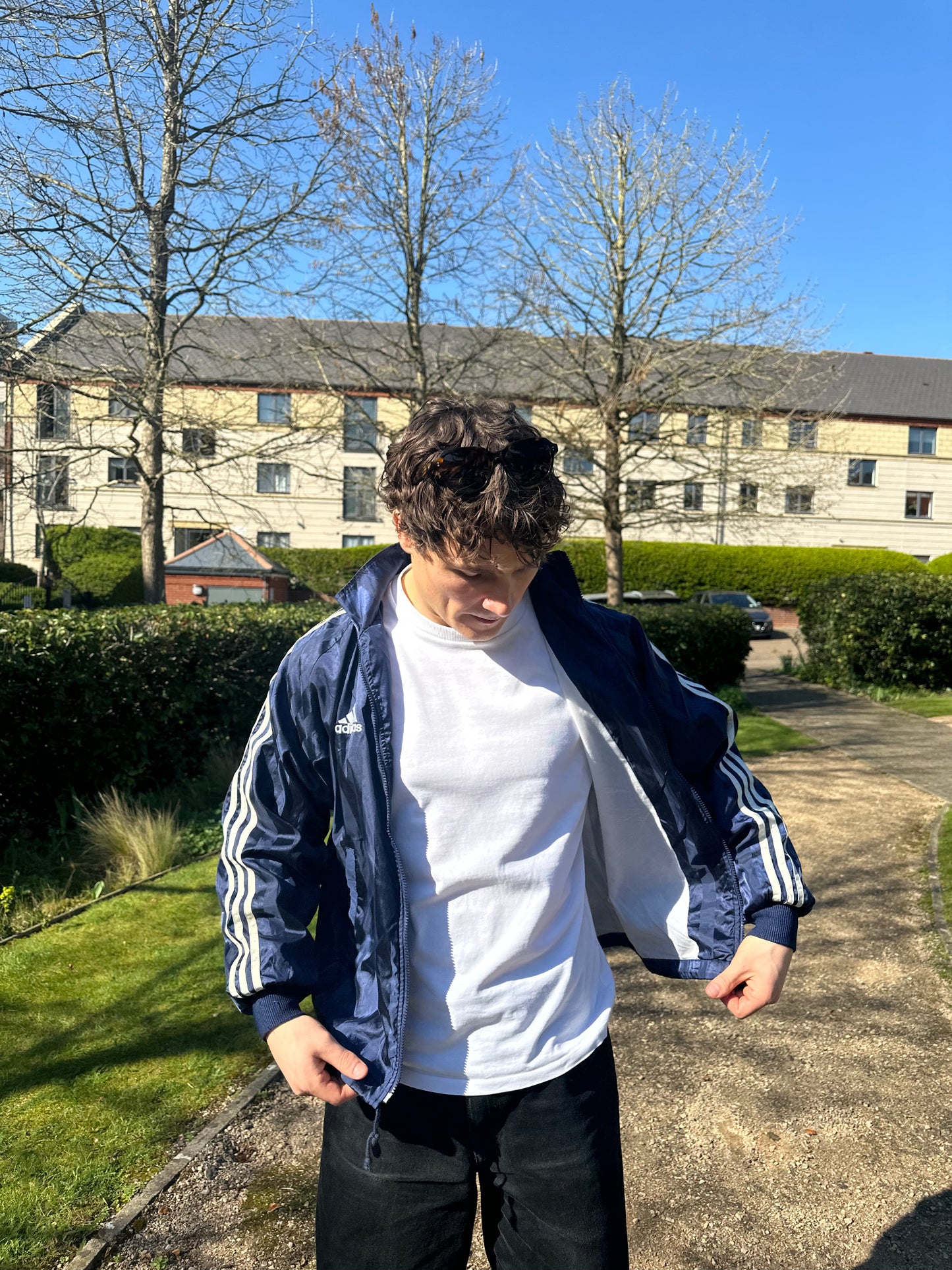 Vintage Adidas 90's Navy Windbreaker jacket Big logo 3 Stripe