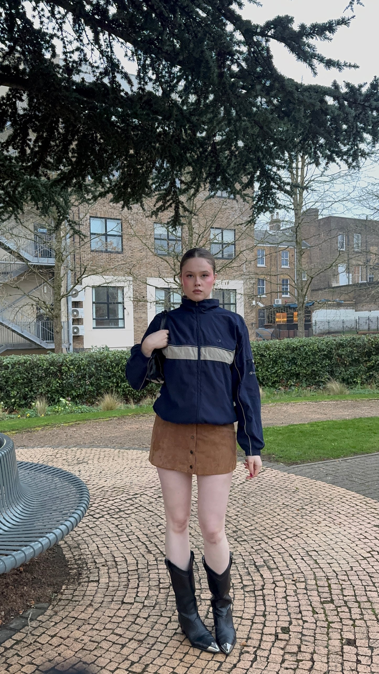 90's Navy Blue & Tan Champion Vintage Windbreaker Jacket