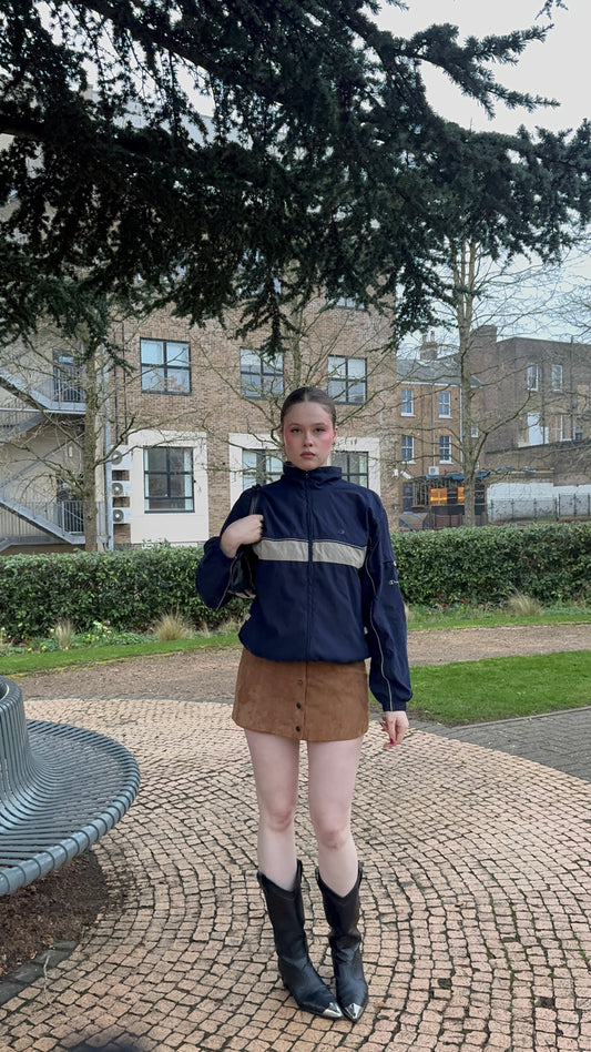 90's Navy Blue & Tan Champion Vintage Windbreaker Jacket