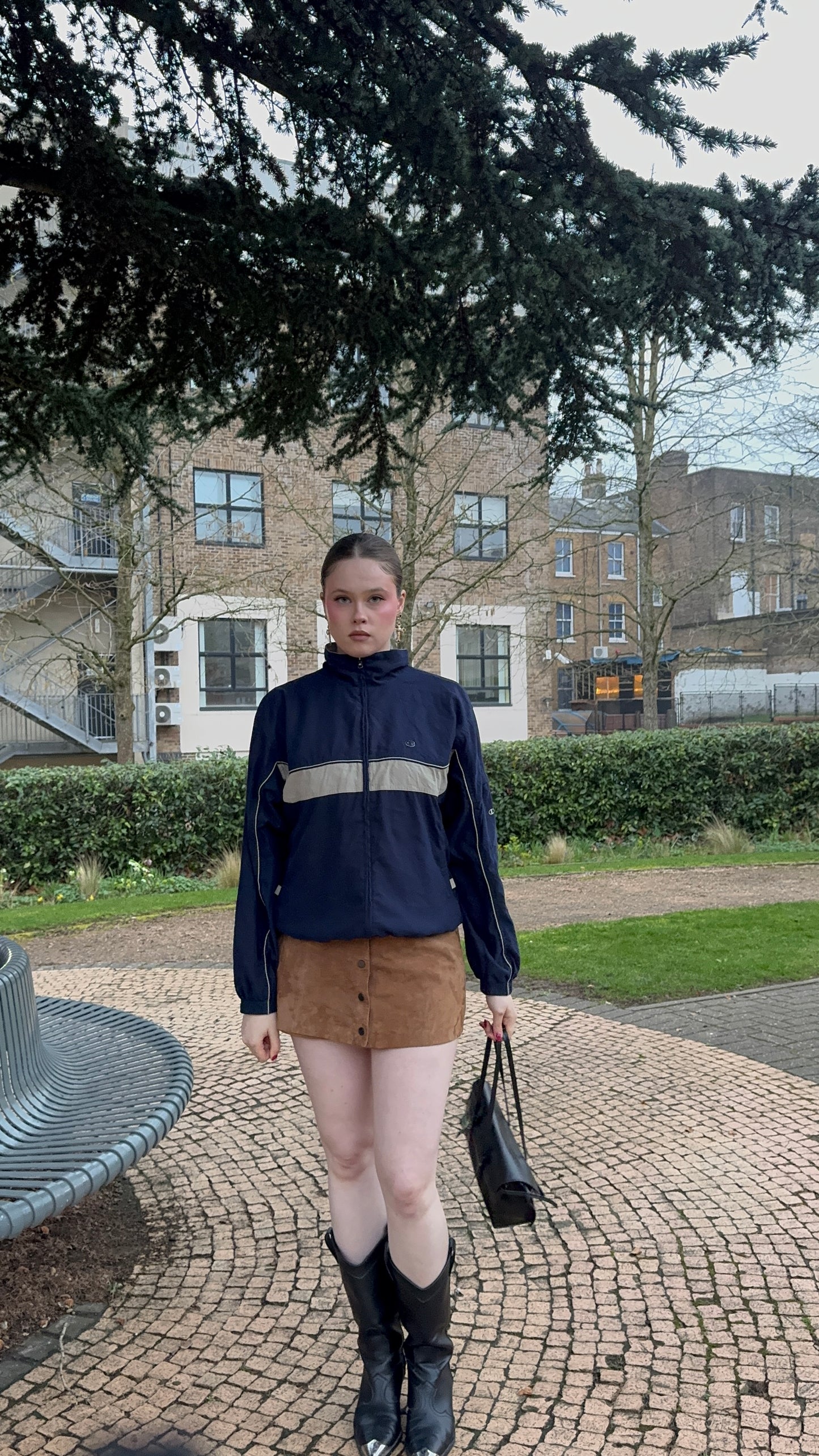 90's Navy Blue & Tan Champion Vintage Windbreaker Jacket