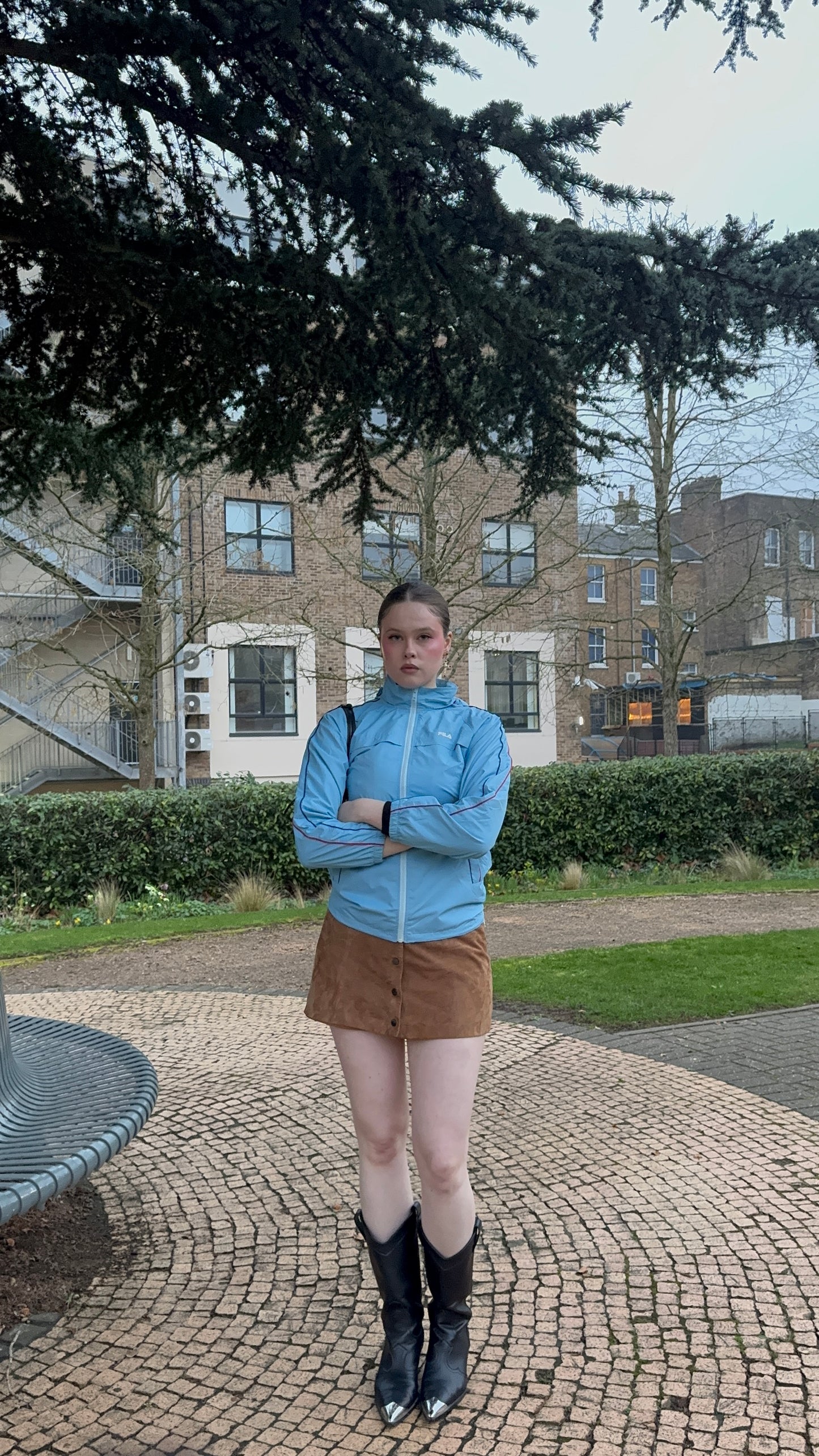 90's Vintage Blue Fila Windbreaker Jacket with Red Piping