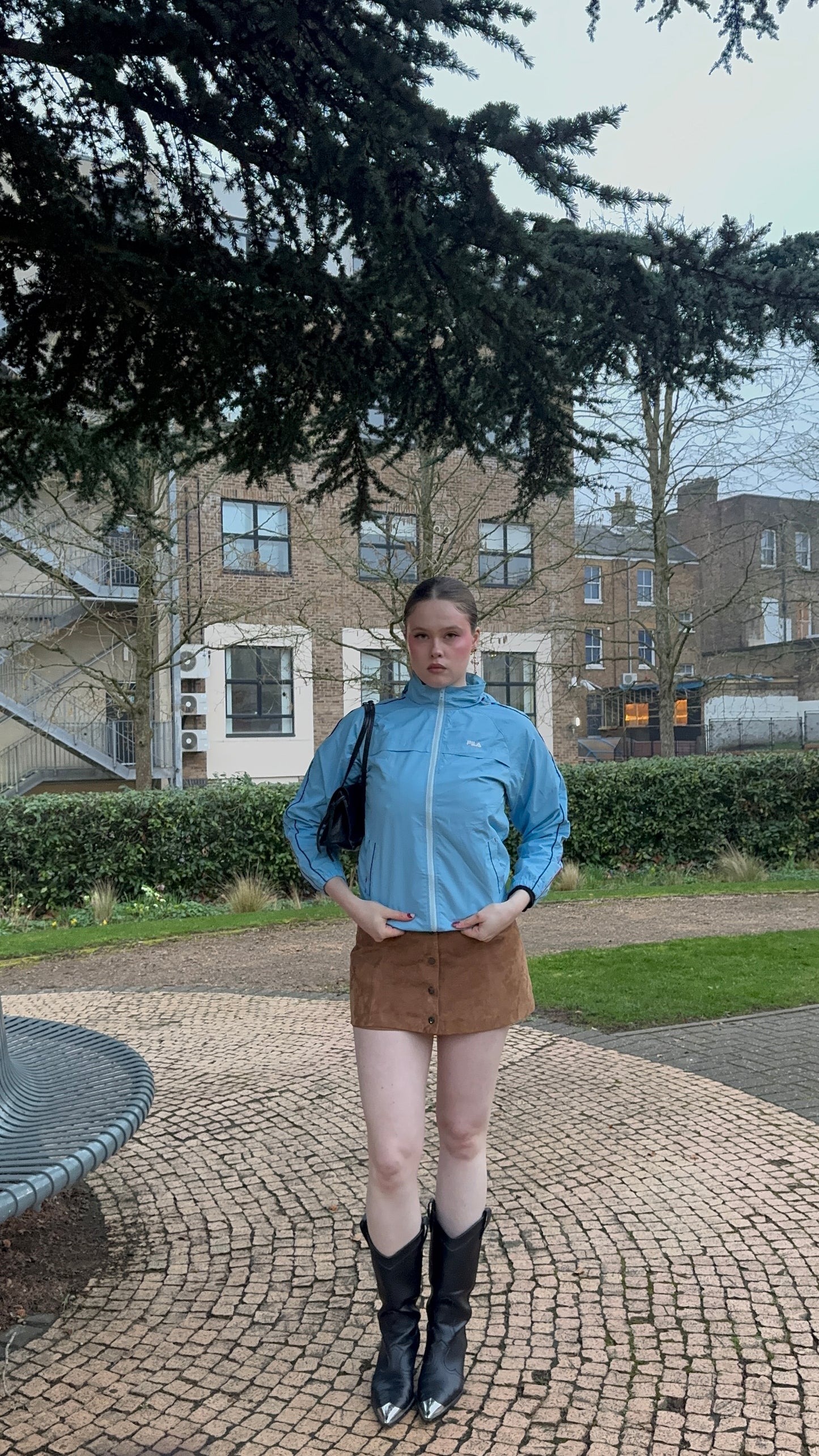 90's Vintage Blue Fila Windbreaker Jacket with Red Piping