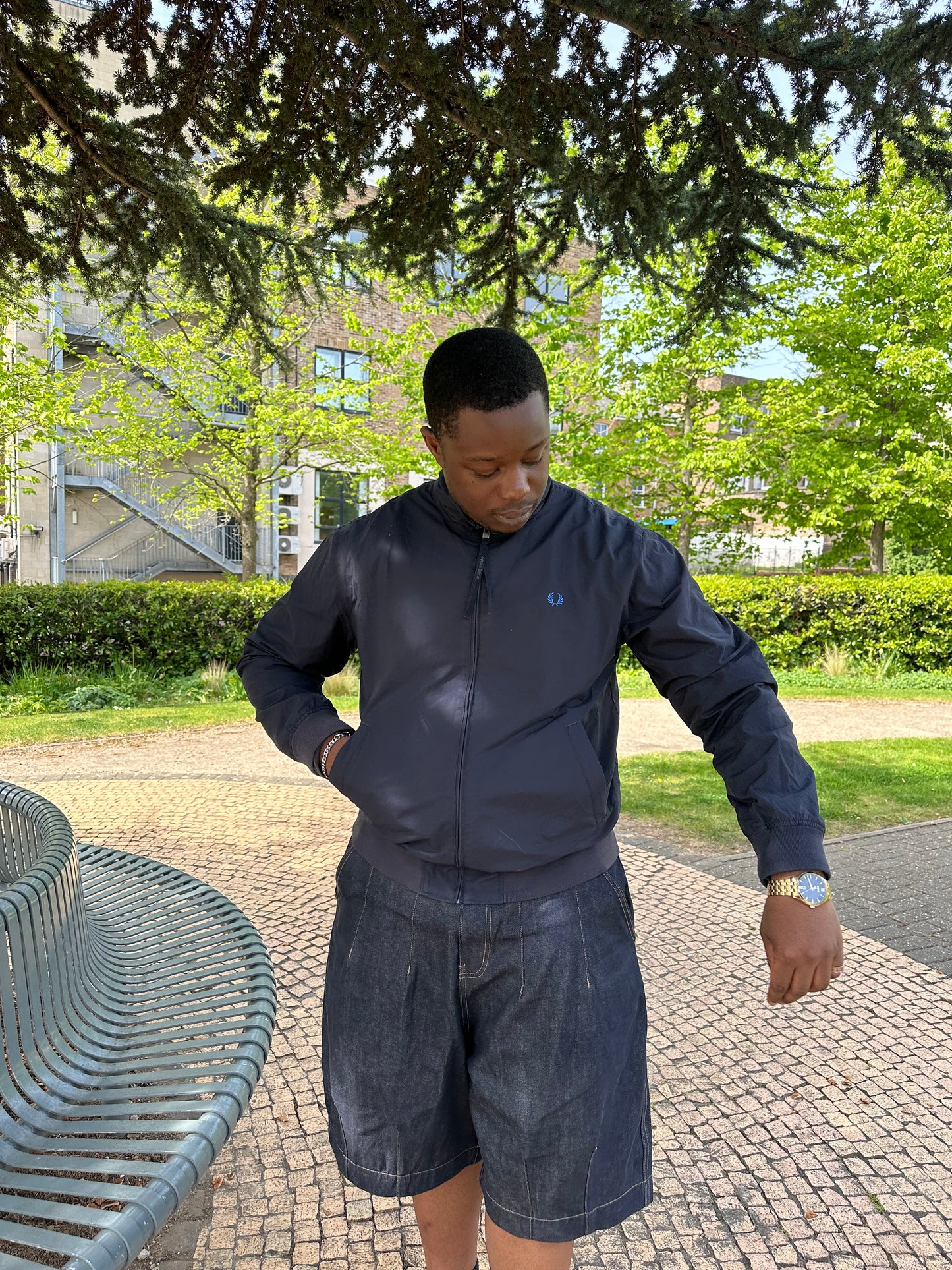 90's Fred Perry Navy Blue Harrington Jacket