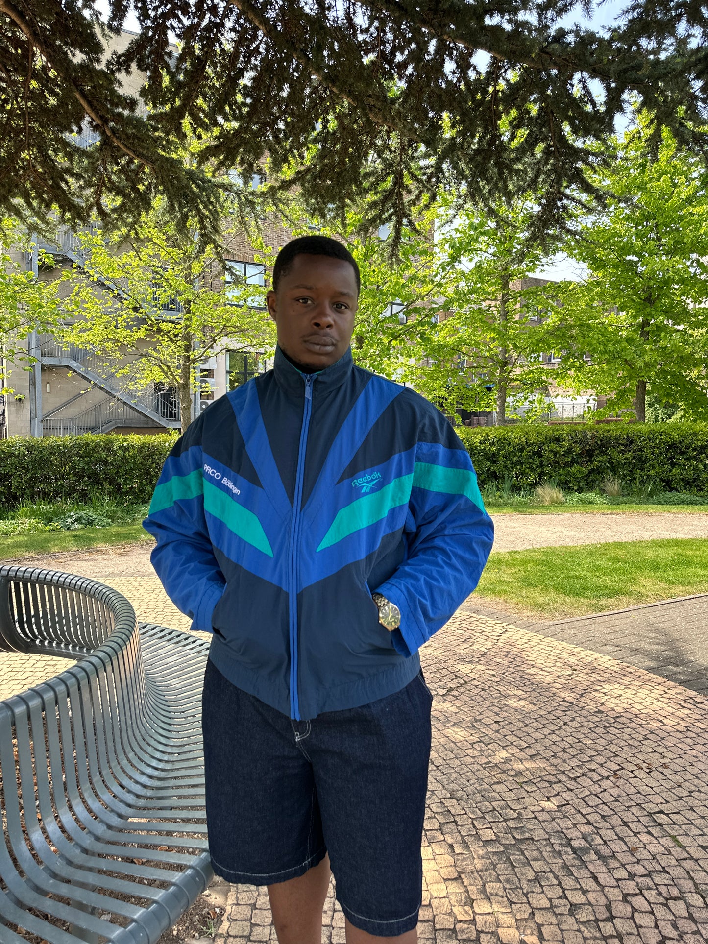 Vintage Reebok 90's Windbreaker with Classic Colour Block Design