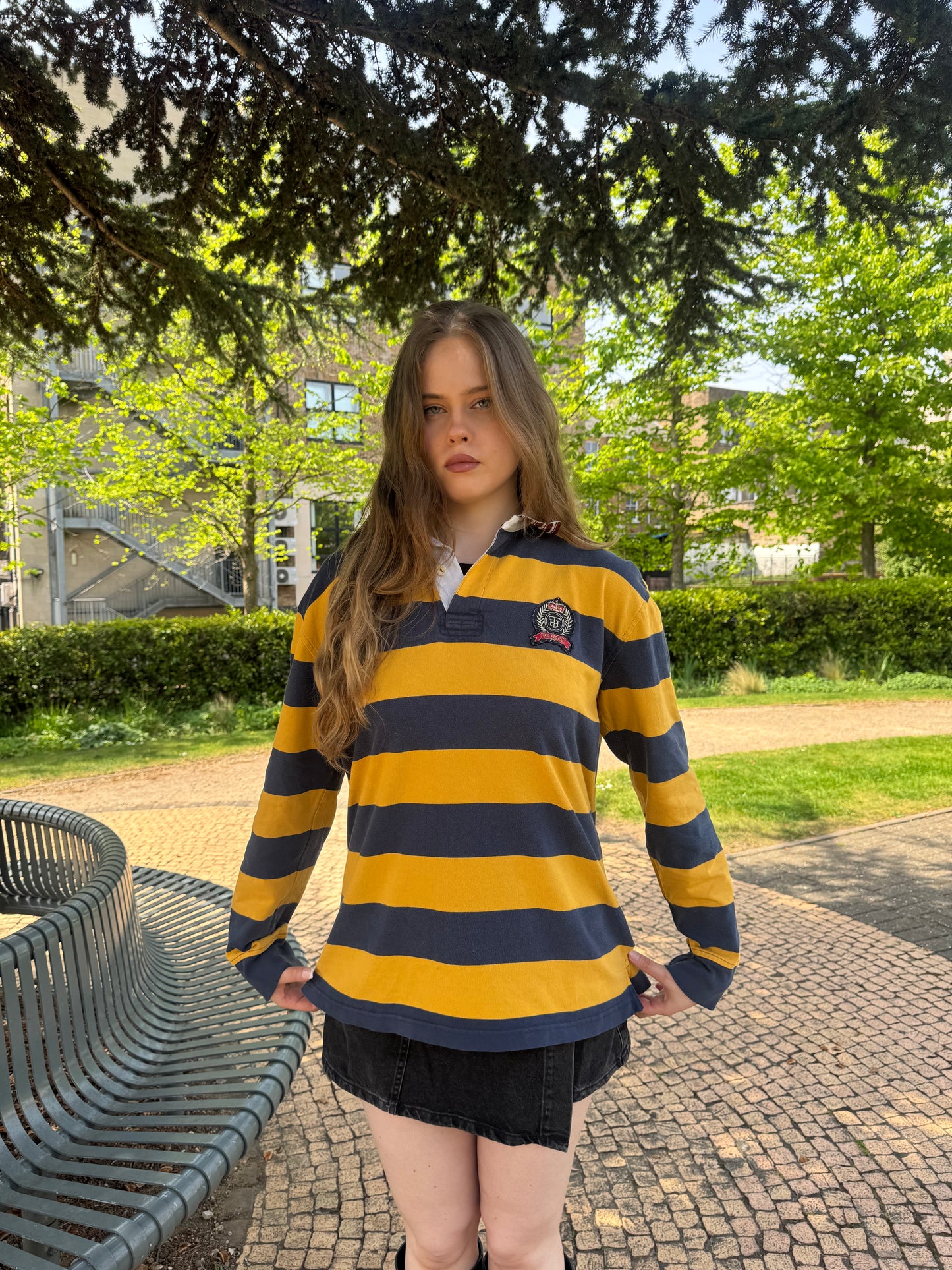 Unisex Tommy Hilfiger Gold Leaf Emblem Rugby Polo Shirt